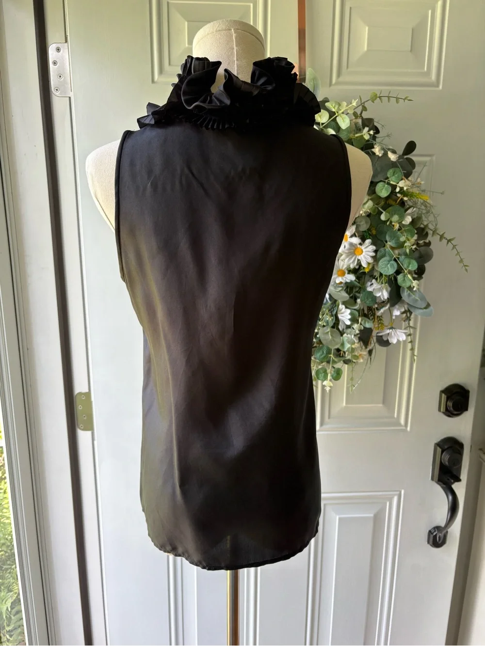 J. Crew 100% Silk Black Ruffle-Front Sleeveless Camisole